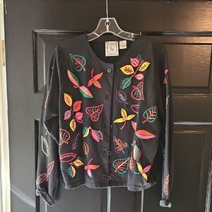 Michael Simon Black Jacket with Multicolor Leaf Design